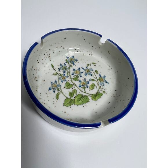 Vintage Otagiri Ashtray Trinket Dish Stoneware Round Texas Bluebonnets - Picture 1 of 7